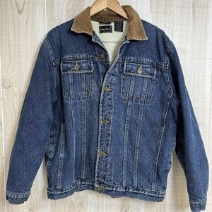 VTG High Noon‎ Sherpa Fleece Denim Jean Jacket Corduroy Collar M Grunge Hipster